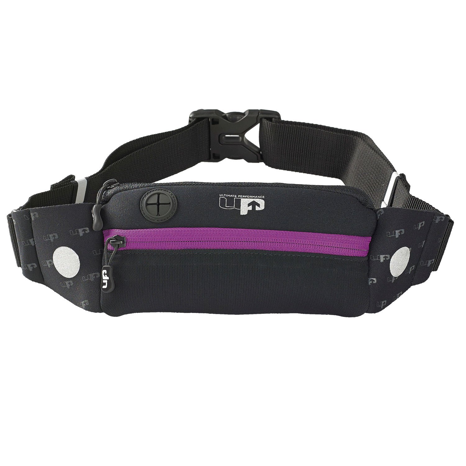 Ultimate Performance Titan Runners Waist Pack Classic Two Pocket Design Neoprene Full Adjustable Belt Reflective Phone Port for Headphone Cables Purple
