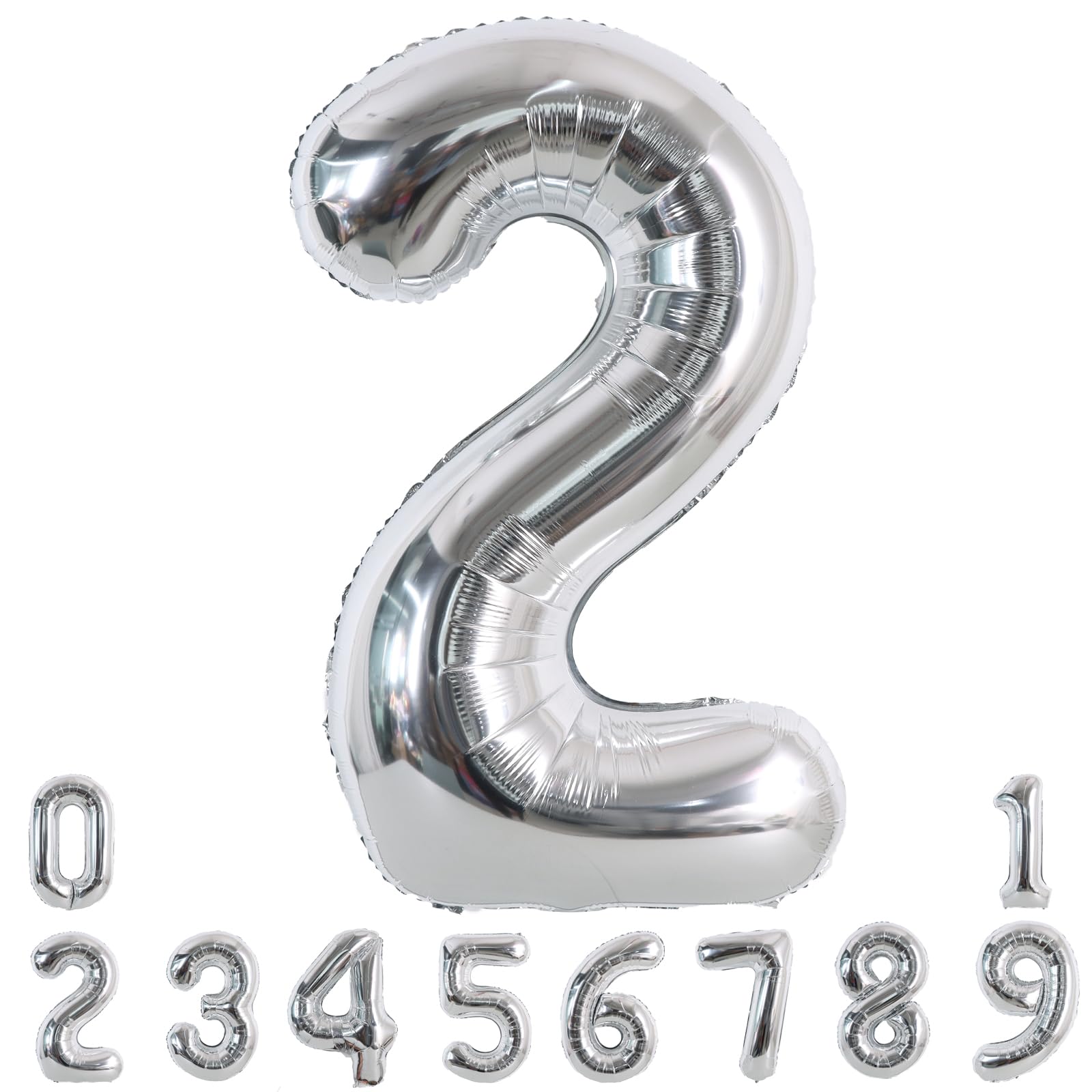 TONIFUL 40 Inch Silver Large Numbers Balloon 2, Helium or Air Inflatable, Reusable, Perfect for Birthday, Graduation, Anniversary Parties
