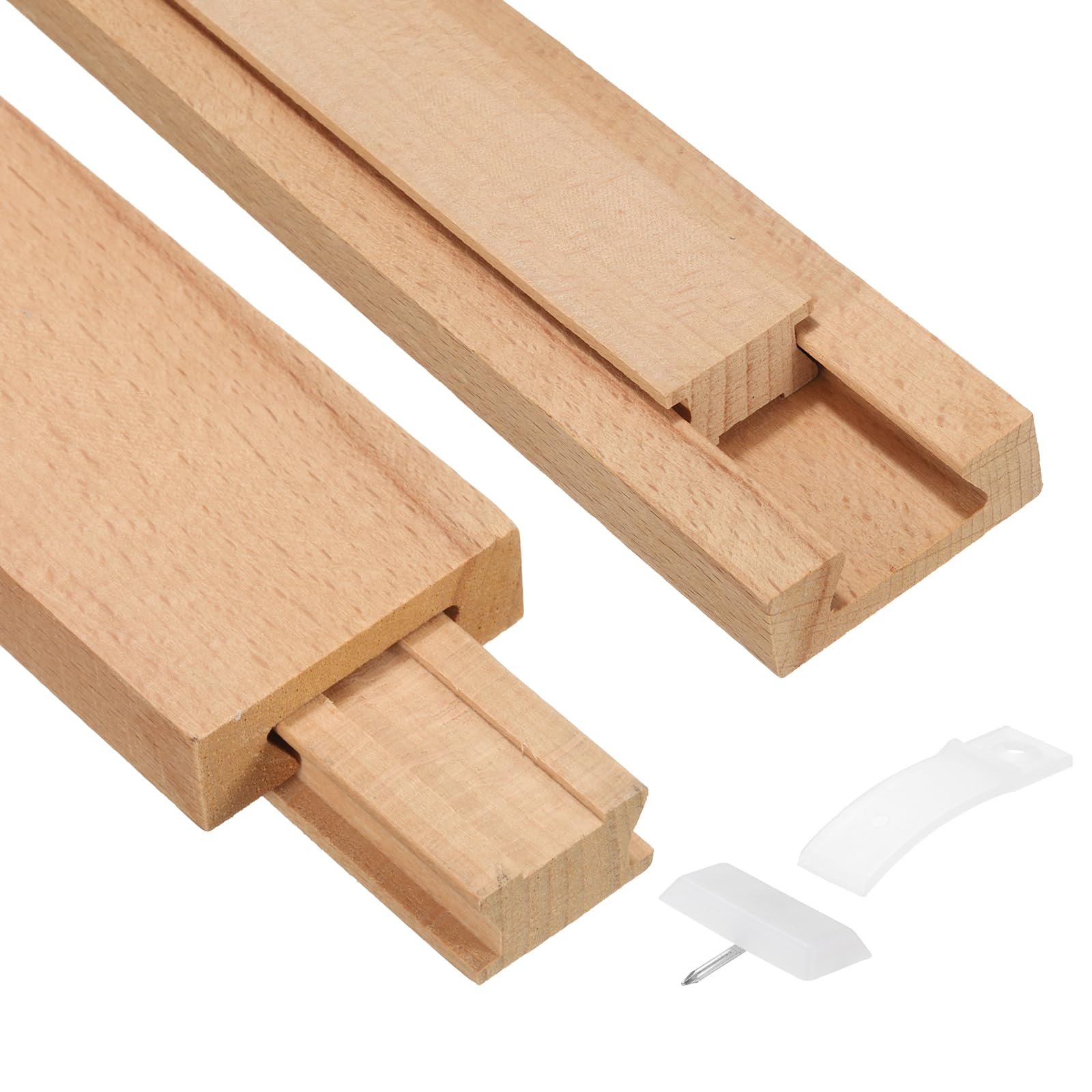 Photo 1 of uxcell Wooden Drawer Slides, 15-3/4" (40 CM) Classic Wood Center Guide Track with Plastic Slide Glide Bracket, Wood Drawer Glides Bottom Rails Replacement Kit