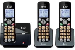 AT&T 3-Handsets Landline Home Phone with Caller ID/Call Waiting, Cordless Phone DECT 6.0 Full-Duplex Handset Speakerphone, Backlit Keypad and Display, Quiet Mode, ECO Mode: EL1121-31 (Black & Silver)
