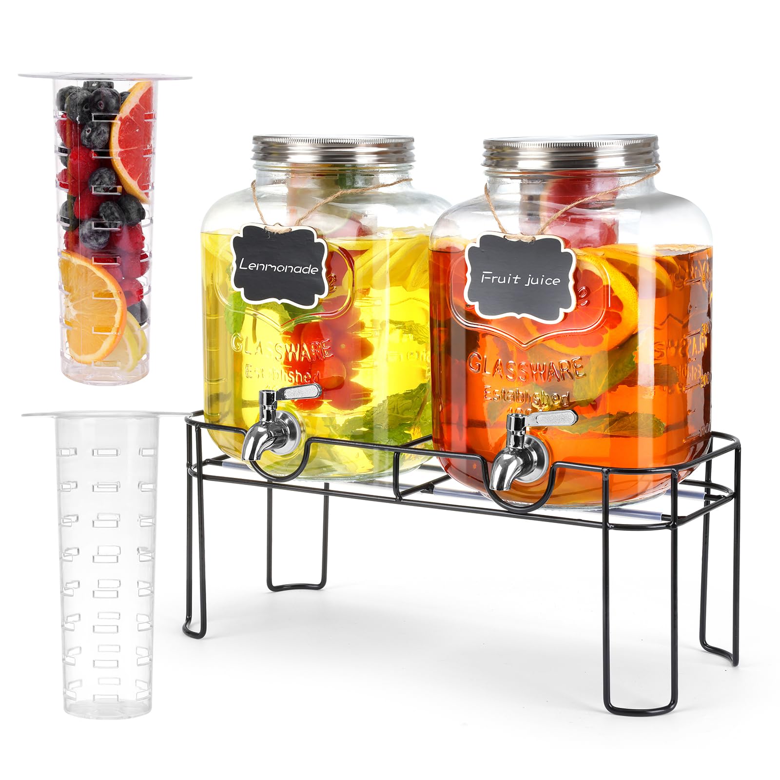 Photo 1 of 1.6 Gallon Glass Drink dispenser, 2 PCS Beverage Dispenser With Stand, Lemonade Dispenser with Stainless Steel Spigot,Drink Dispensers for Parties,Weddings, Picnic
