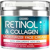 Retinol Cream for Face with Hyaluronic Acid, Day-Night Anti-Aging Moisturizer for Women, Men, Collagen Cream for Face Reduces Wrinkles, Dryness, 1.85 Oz