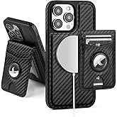 SkyEagle Compatible with MagSafe iPhone 13 Pro Max Case Wallet with AirTag Holder,2 in 1 PU Leather Magnetic Detachable RFID Blocking Credit Card Holder Flip Cover Kickstand for Men Women,Black
