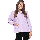 Casual Nights Women's Chenille Bed Jacket, Button Front Long Sleeve Sleep Top with Pockets