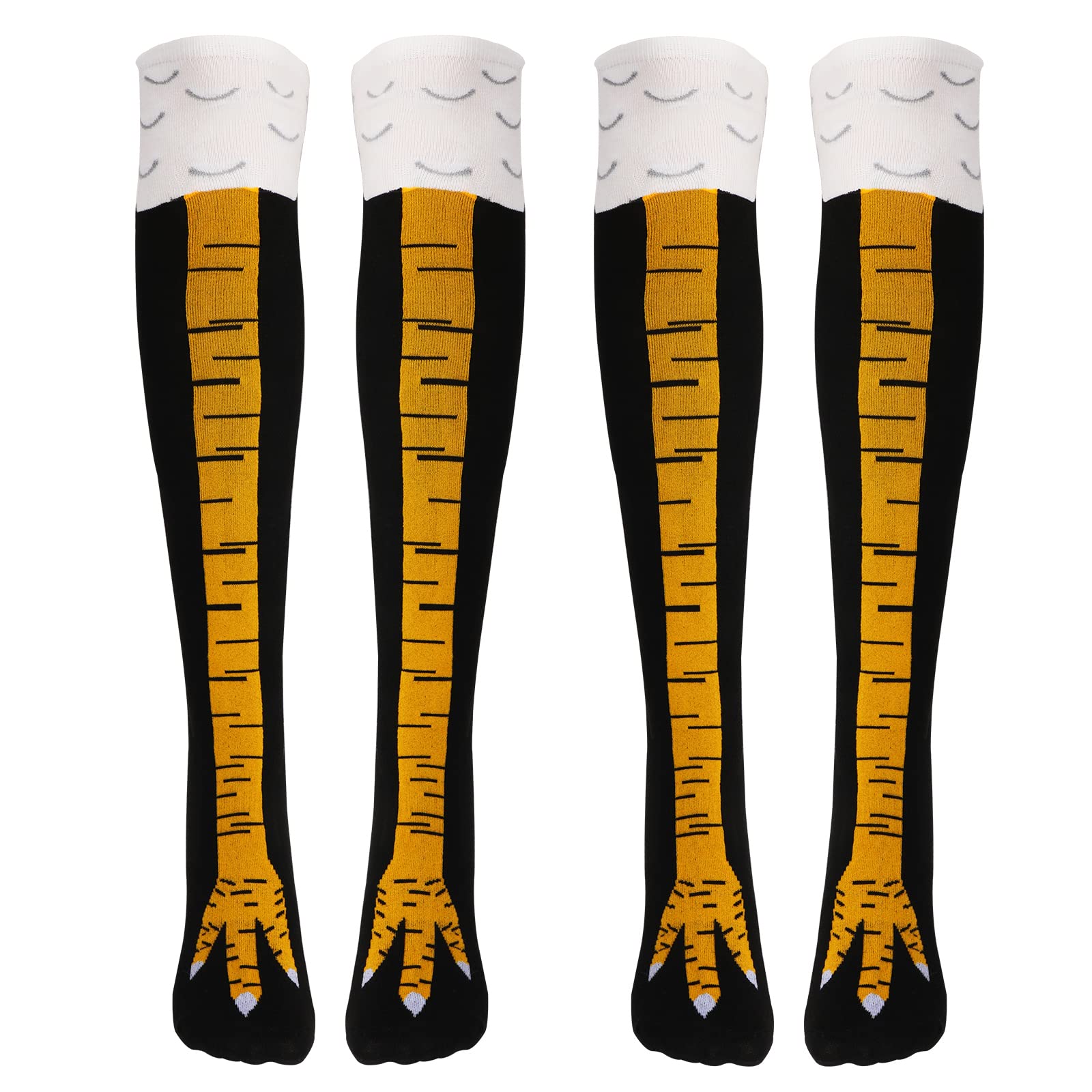 Pwsap 2 Pair, Funny Crazy Chicken Feet Socks, Novelty Chicken Legs Over The Knee Socks for Women Men, Cool Animal Knee-High Turkey Socks, Cosplay Socks Mid-calf Stocking for Halloween Christmas Party