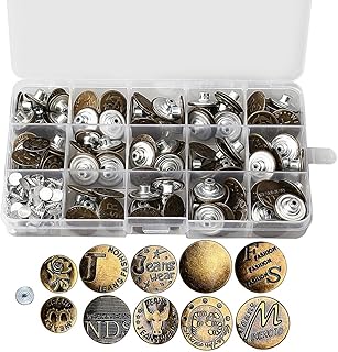 Ruix 100 Sets Jeans Knöpfe, verschiedene Größe Metallknöpfe Ersatz-Kit mit Box