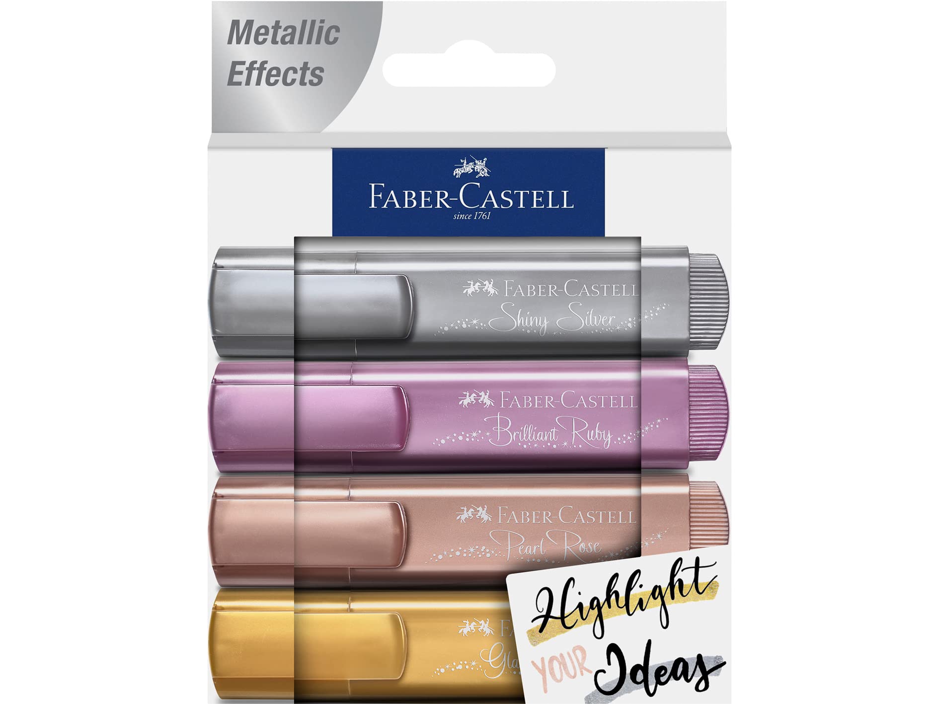 Faber-Castell Creative Studio Highlighter Tl 46 Metallic, Multicoloured, Wallet 4, For Art, Craft, Drawing, Sketching, Home, School, University, Colouring