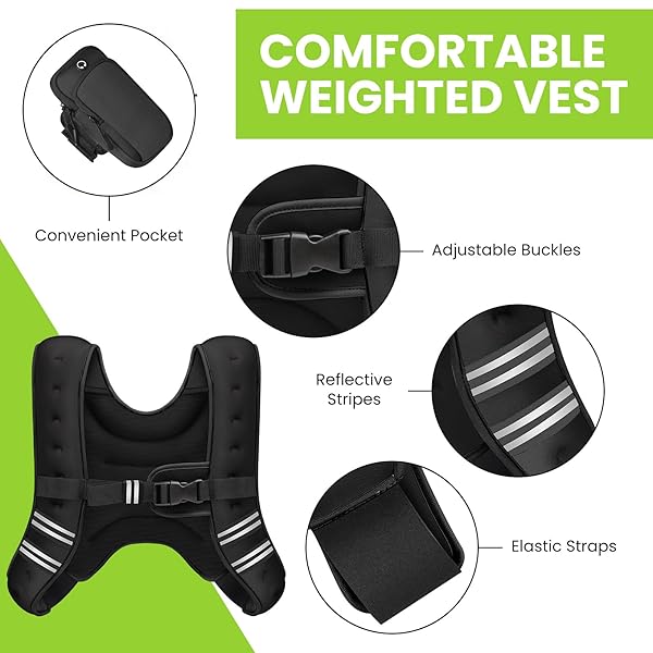 GEEBOBO WEIGHTED VEST FOR WOMEN MEN, 8LB/12LB/16LB/20LB/25LB/30LB WEIGHTED VEST WOMAN ADJUSTABLE WEIGHTS FOR WALKING, STRENGTH TRAINING, RUNNING, 12LBS, BLACK