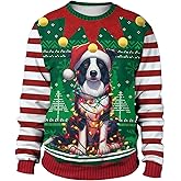 HAPNBCELE Ugly Christmas Sweatshirt Pullover for Unisex Adults Funny Novelty Printed Crewneck Long Sleeves Outfit Xmas Party