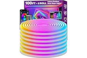 LETIANPAI 100Ft Neon Rope Lights,Flexible Led Rope Lights Control with App/Remote,Multiple Modes Rope Lights,IP65 Outdoor RGB Led Neon Lights Waterproof,Music Sync Gaming Led Neon Light Strip for Bedroom Decor
