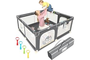 LI'L PENGYU Baby Playpen for Babies and Toddlers, 71 x 59 inch Baby Play Yards, Kids Play Pen for Indoor & Outdoor, Extra Large Baby Playpen, Toddler Play Yard with Carrying Bag, Anti-Slip Base (Gray)