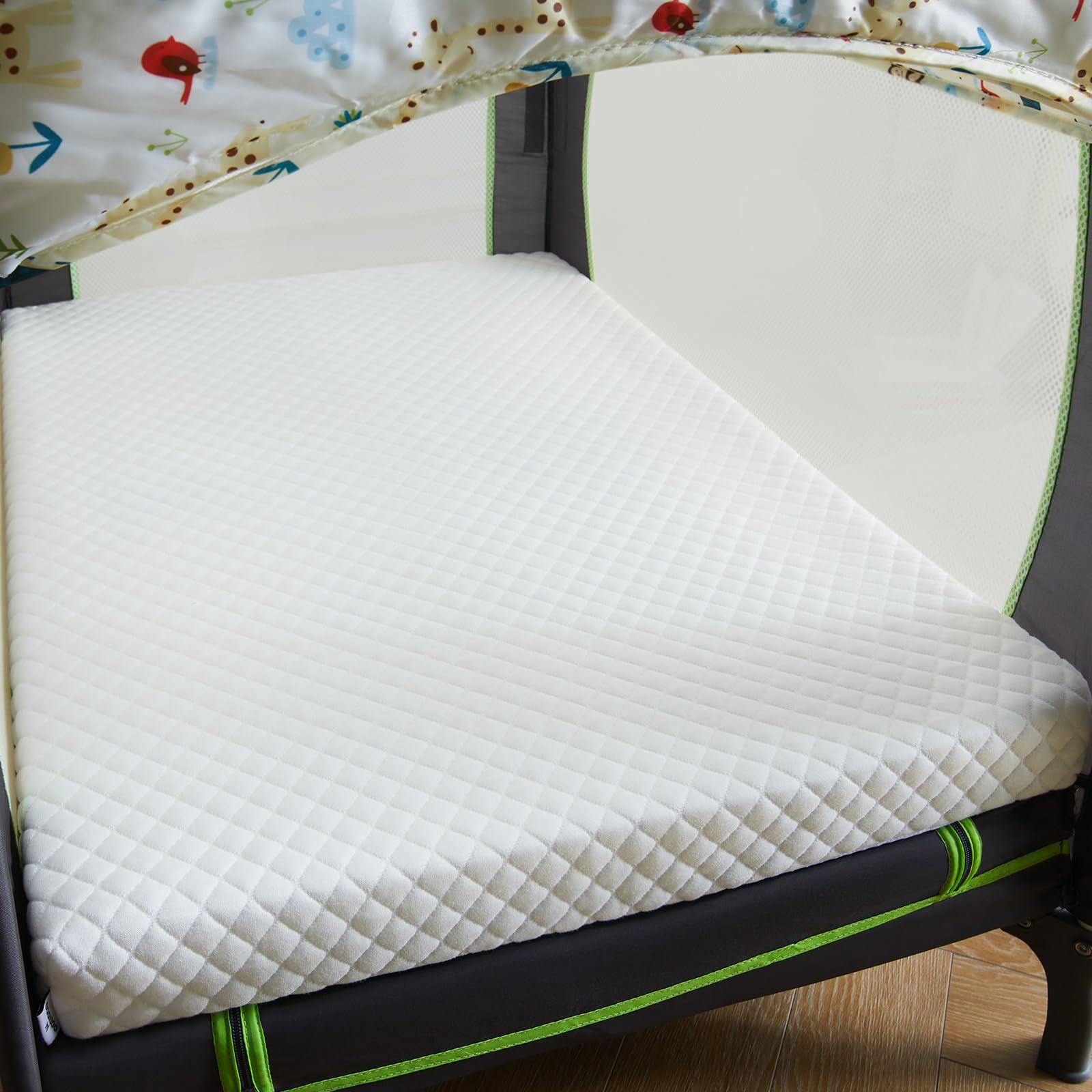 Photo 1 of  Waterproof Pack and Play Mattress, 38""x26""x3"" Memory Foam Pack N Play Mattresses Pad with Breathable & Removable Cover for Naps Sleep, Portable Playard playpen mattresses Topper, White