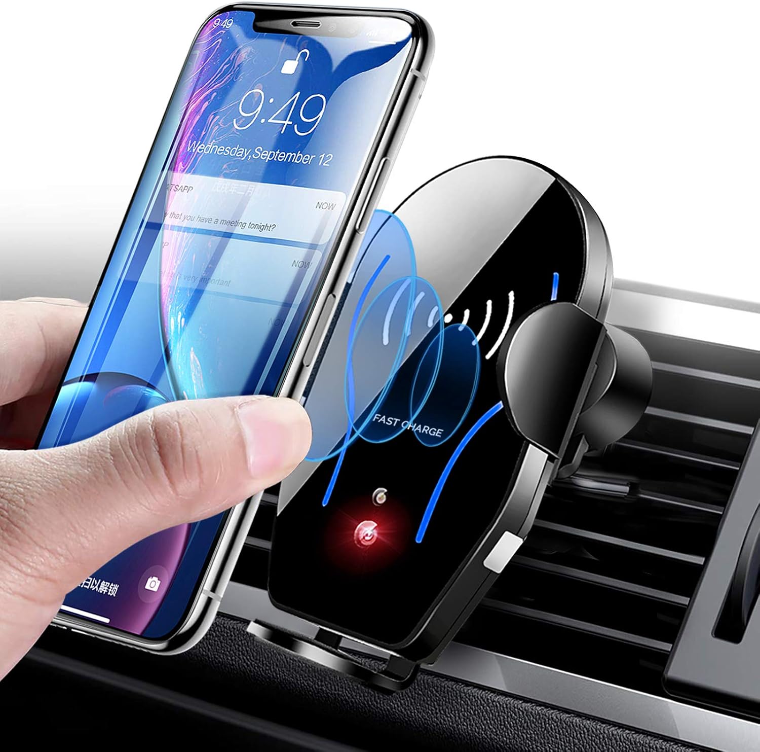 2-in-1 15W Auto Clamping Wireless Car Charger And Phone Holder