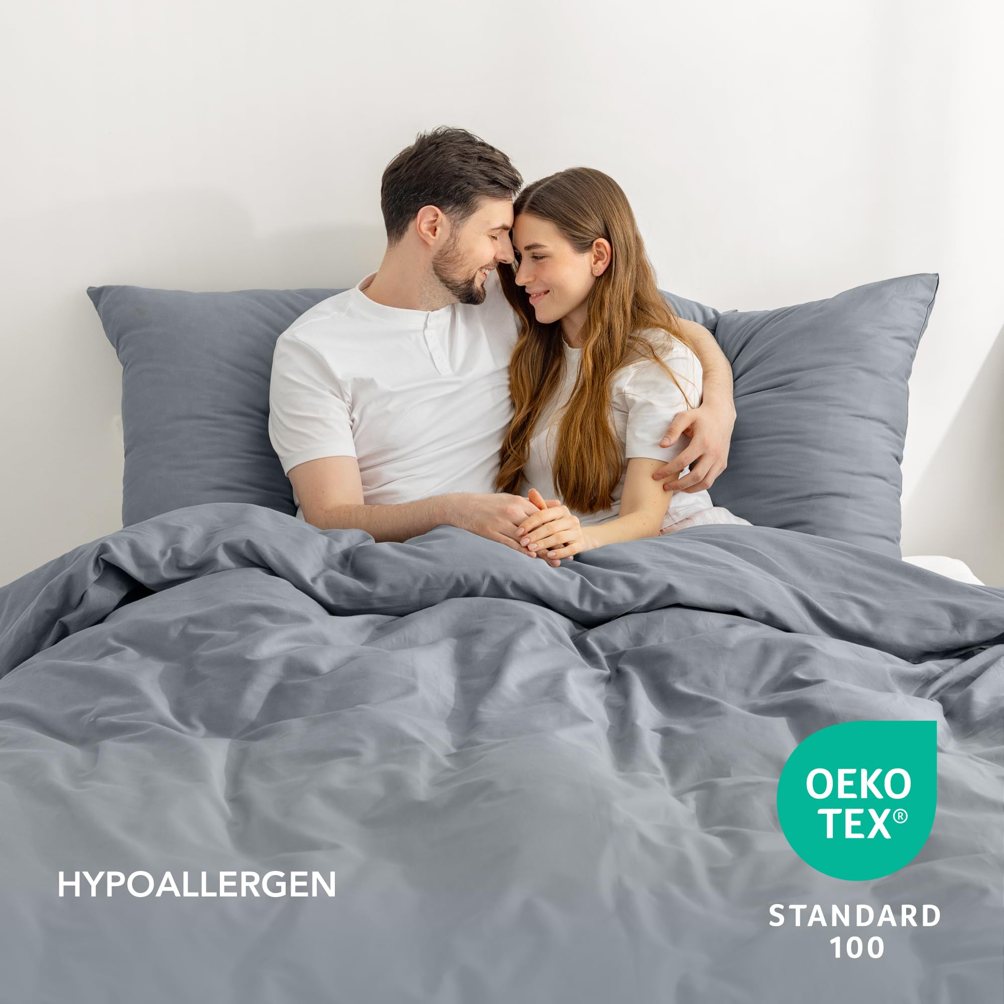 Dreamzie 2 Bettwäsche Set 135x200 Mako Satin - Grau - 2 Bettbezüge 135x200 cm mit 2 Kissenbezüge 80x80 cm - Oeko-Tex Zertifiziert - Bettwäsche 135x200 Baumwolle 4teilig 7