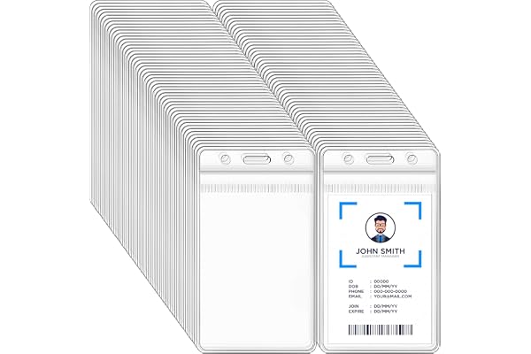 FZENeast ID Card Holder, 100 PCS Vertical Clear Plastic Badge Holder with Waterproof Resealable Zip, Name Tag Holder for Mult