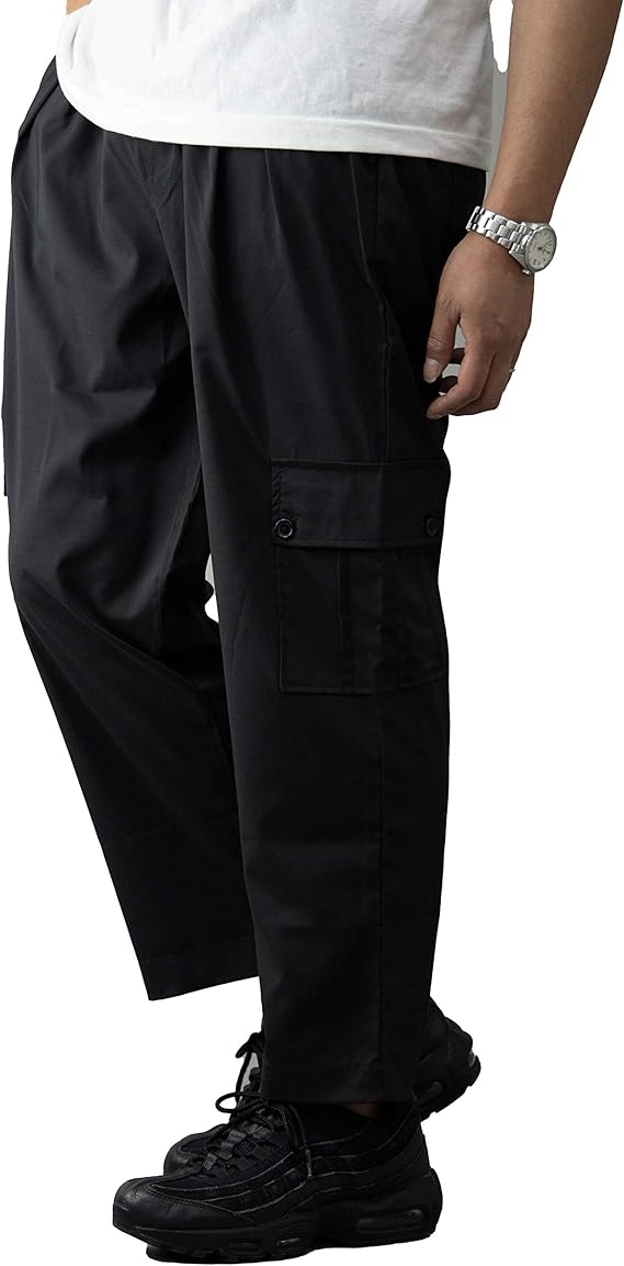Amazon ナイラス Nylaus カーゴパンツ メンズ ストレッチ ワイド テーパード ワイドテーパード ゆったり 無地 ストライプ柄 黒 紺 イージーパンツ シェフパンツ ストレッチパンツ ワイドパンツ バギーパンツ ワイドテーパードパンツ カジュアル ロングパンツ 通販