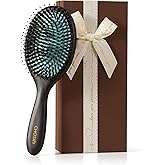 CHOSIN Boar Bristle Hair Brush: Paddle Brush with Wooden Handle for Men Women - Natural Bristles Brush Detangler Thick Hair, Reduces Frizz & Breakage for Christmas Gift (Green)