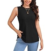 V FOR CITY Women's Tank Tops with Built-in Bra High Neck Eyelet Embroidery Camisole Casual Camis Shirts