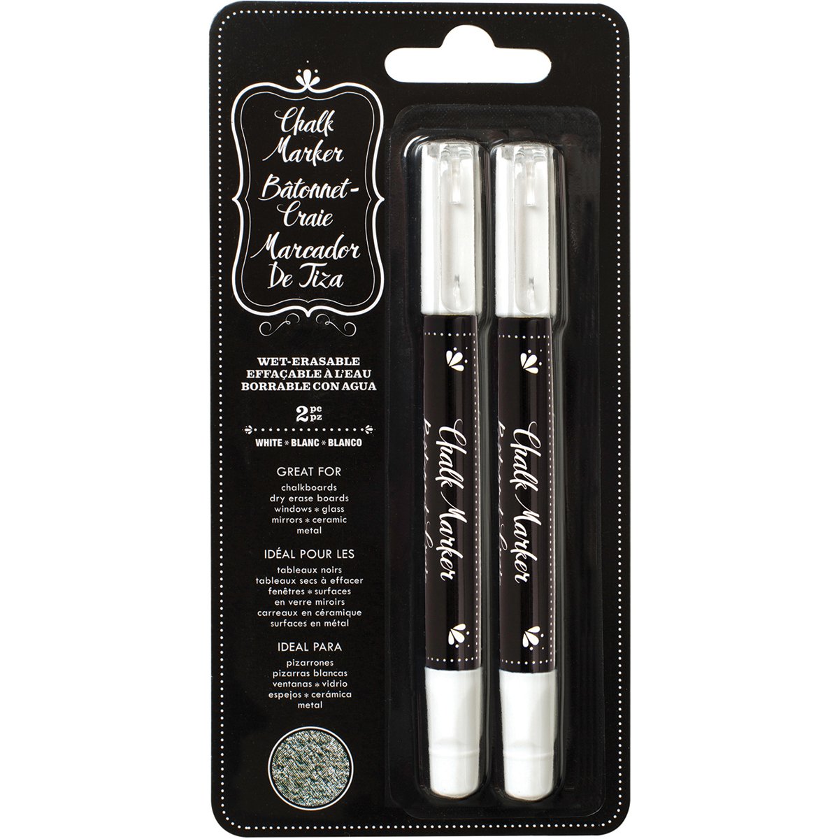 American Crafts Erasable Chalk Markers 2/Pkg-White, Other, Multicoloured, 1.9 x 8.89 x 18.41 cm