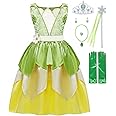 COTRIO Green Fairy Frog Princess Dress Girls Birthday Party Fancy Dresses Kids Halloween Elf Costume Outfits with Accessories