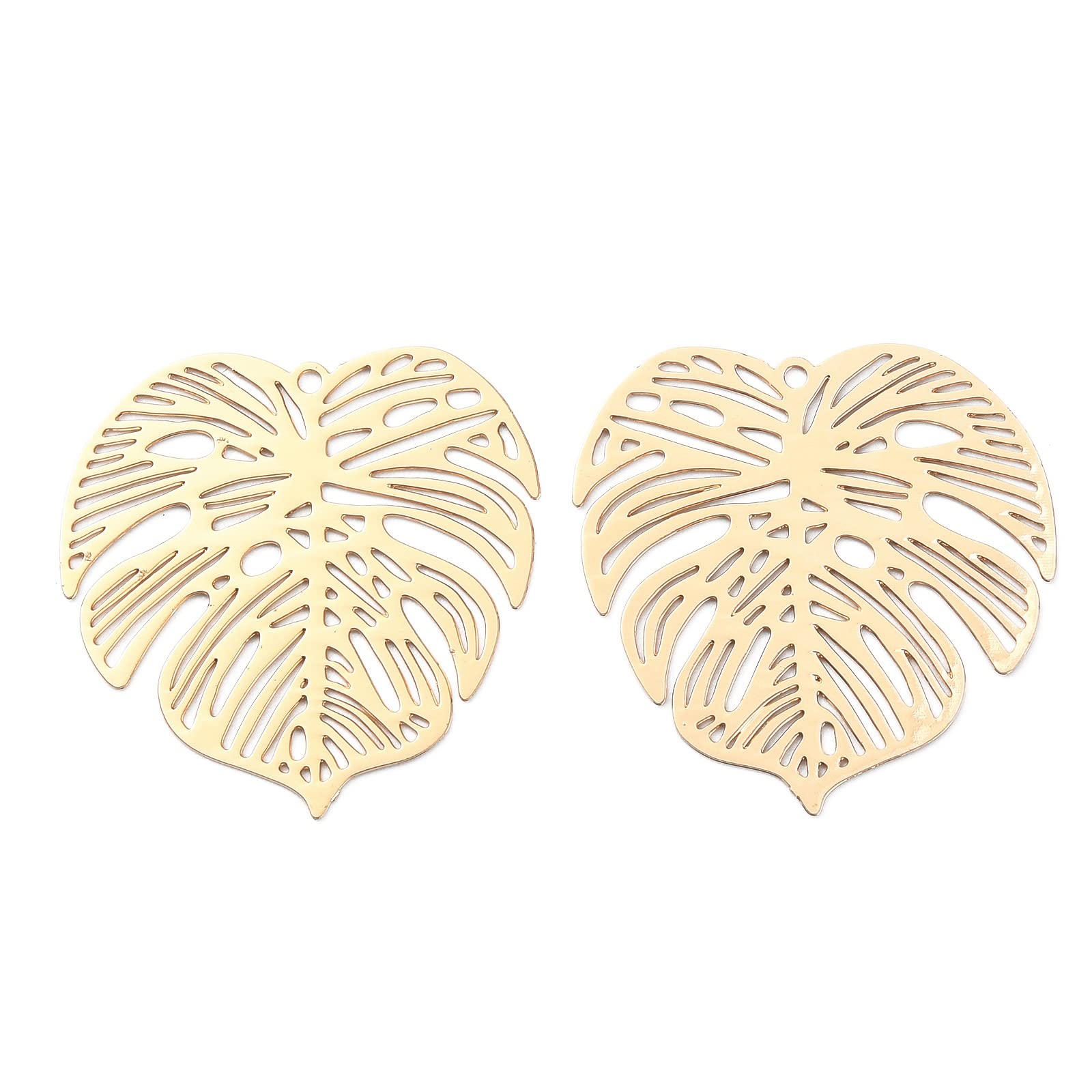 Photo 1 of LiQunSweet 100 Pcs Monstera Leaf Filligree Charms Brass Pendants Etched Metal Golden Plated in Bulk for Jewellery Making - 26mm