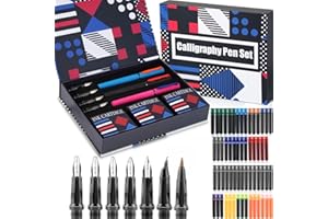 DTianSir Calligraphy Pen Set,Fountain Pens with 7 Different Replaceable Nibs with 60 Ink Cartridges(12 Colors),Calligraphy Set for Beginner Writing Drawing