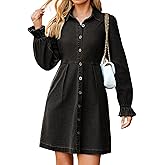 Simplee Womens Denim Dress Long Sleeve 2025 Fall Western Outfit Babydoll Button Down Mini Jean Dresses Trendy with Pockets