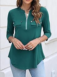 Halife 3/4 Sleeve Tops for Women Collar V Neck