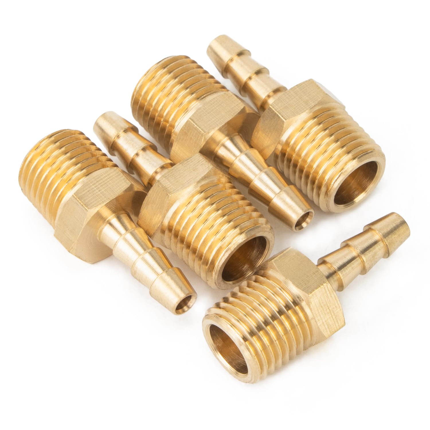 LTWFITTING Brass 1/4-Inch Male BSPT x 5mm Hose Barb Coupler Adapter Fitting for Vehicle Fuel System, HVAC System (Pack of 5)