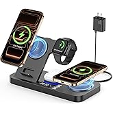 YiJYi Dual Phone Wireless Charging Station for Apple Devices, 30W Wireless Charger with Auto-Switch 7-Color Light & Clock,Dual iPhone for iPhone 17 for AirPods4 for Apple Watch10