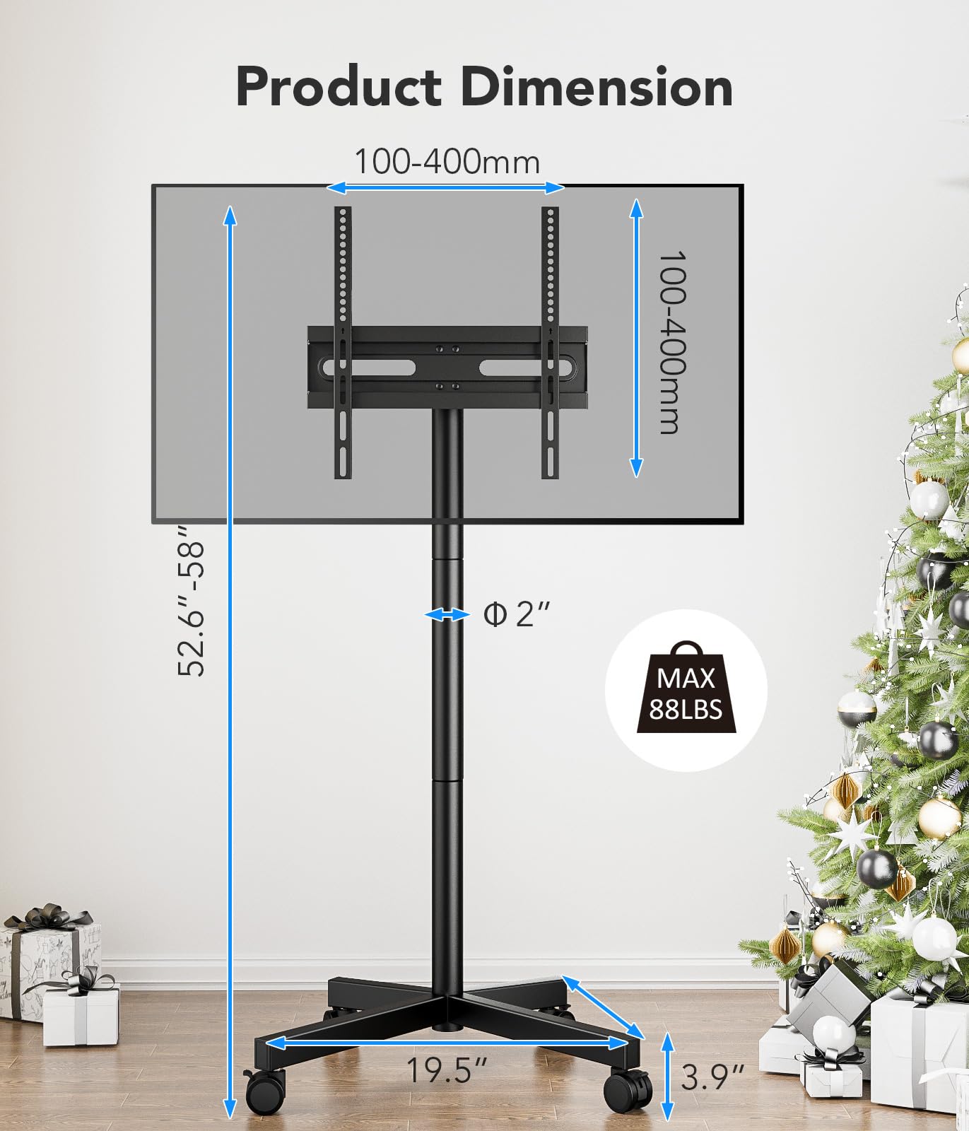 AX WABER Mobile TV Cart Stand with Wheels for 23-60