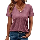 TICTICMIMI Women's V Neck Short Sleeve Summer Tops Casual T Shirts Cute Loose Fit Dressy Tees