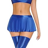 FEOYA Women's Oil Shiny Mini Skirts Sexy Slim Fit Bodycon Pleated Skirt Club Party Pencil Mini Skirt Lingerie