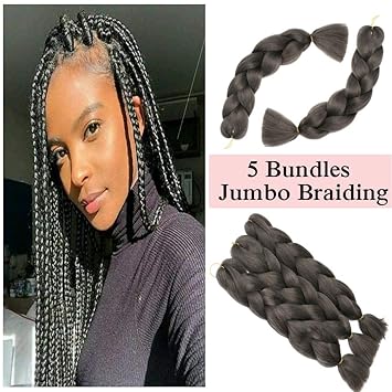 Jumbo Braiding Hair Dark Grey 5 Bundles Crochet Twist Hair Extensions 24 Inch Box Braids Heat Resistance