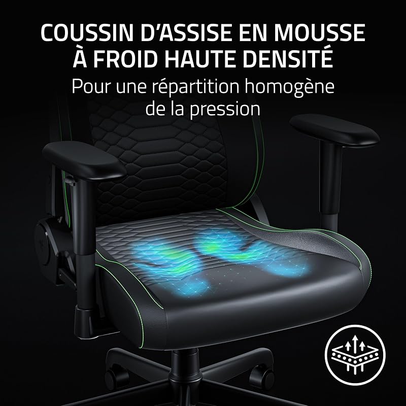 Iskur V2 X NewGen - Fauteuil Gaming Ergonomique Respirant et Confortable - Cuir EPU 2e gen avec Technologie Cooltouch - Soutien Lombaire intégré - Arches d’épaule Larges | Noir