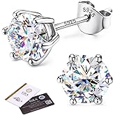 Moissanite Stud Earrings : 18K White Gold Plated Solid 925 Sterling Silver Earring Hypoallergenic Dainty Flat Back Stud Earrings Jewelry for Women Men D Color VVS1 Clarity