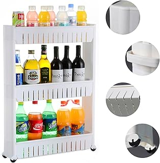 JUEYAN 3 Fächer Nischenregal Nischenschrank Nischenwagen Schmal Küchenschrank Weiß Küchenregal Ordnungswagen für Badezimmer Küche Esszimmer usw.