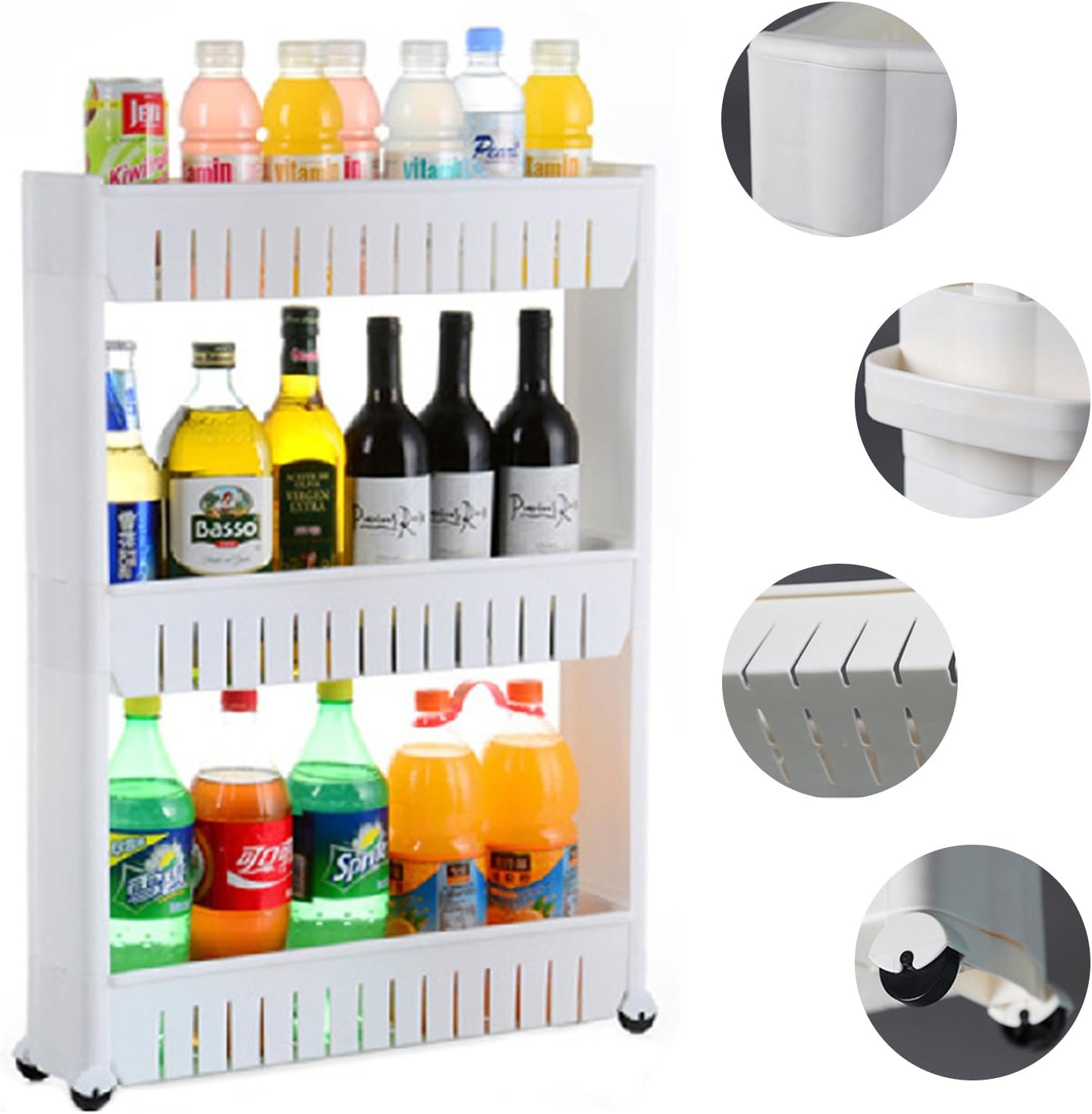 JUEYAN 3 Fächer Nischenregal Nischenschrank Nischenwagen Schmal Küchenschrank Weiß Küchenregal Ordnungswagen für Badezimmer Küche Esszimmer usw.