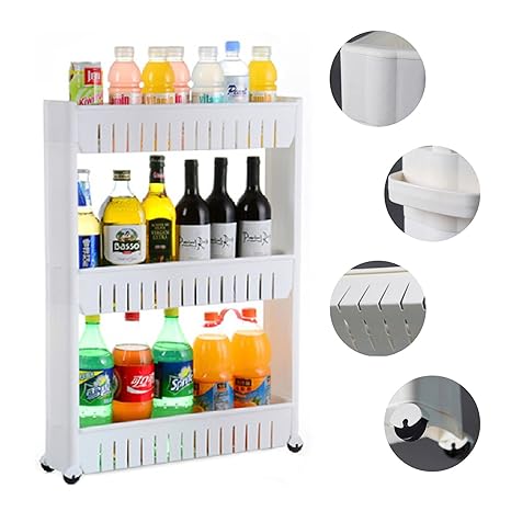 JUEYAN 3 Fächer Nischenregal Nischenschrank Nischenwagen Schmal Küchenschrank Weiß Küchenregal Ordnungswagen für Badezimmer K