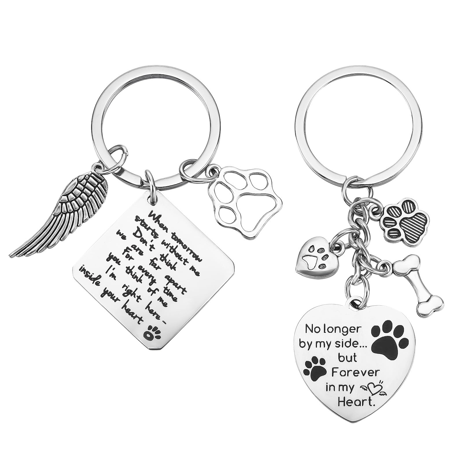 Meng Jiaran 2 Pack Dog Memorial Keyring Dog Memorial Gifts With Angle And Paws Loss of Dog's Gifts For Pet Lover
