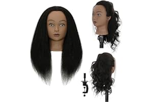 WDQXCQA Mannequin Head With 100% Human Hair 18 Inch Practice Mannequin Head Can Be Bleached Or Dyed For Hairdressers To Practise Braiding