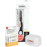 Feather Detail Razor Kit - 6-1/4" Black Handle, 10 Blades &amp; Disposal Case | Ergonomic 6.25" Styling Razor Tool with 10 Guarded Stainless Blades &amp; Metal Disposal Case for Hair Cutting, Made in Japan