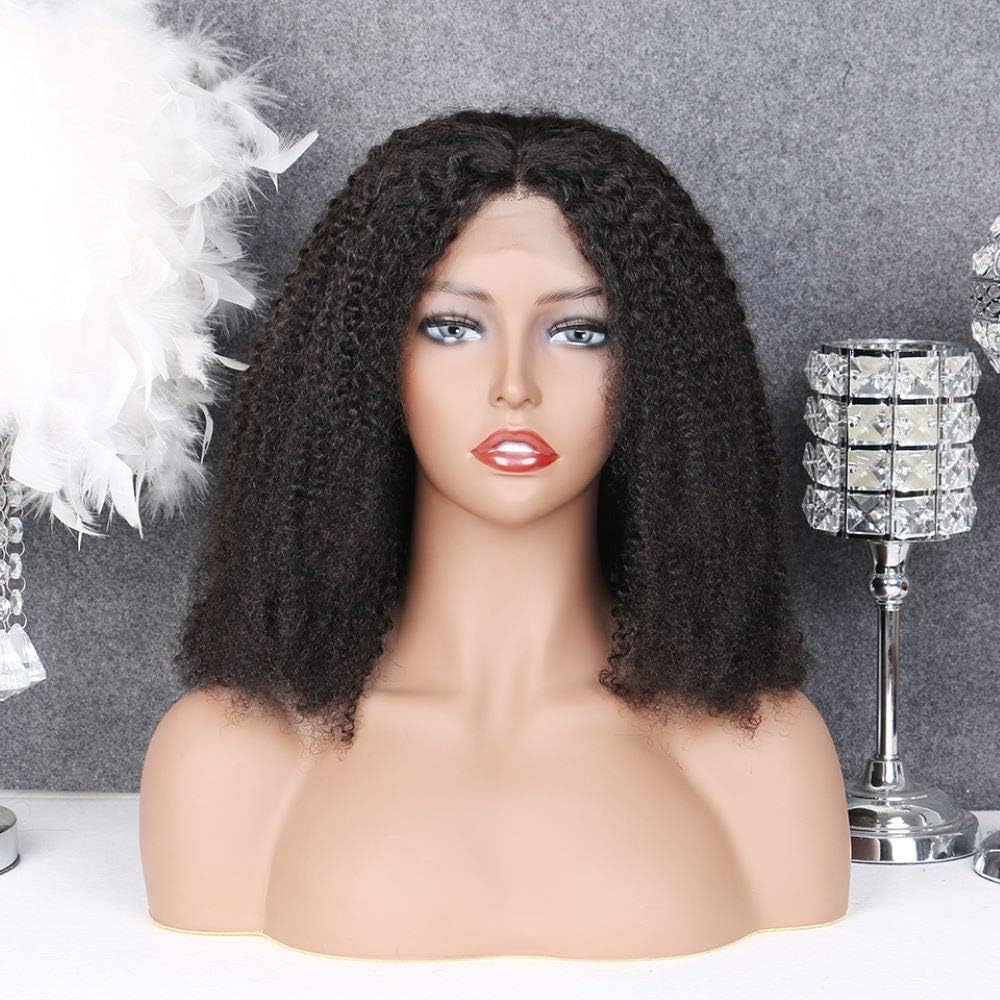 Sailk Hair 13x6 Lace Front Wigs Kinky Curly Human hair wigs Remy Hair Wigs Brazilian with Baby Hair Pre Plucked Bleached Knots(8 inch with 150% density)