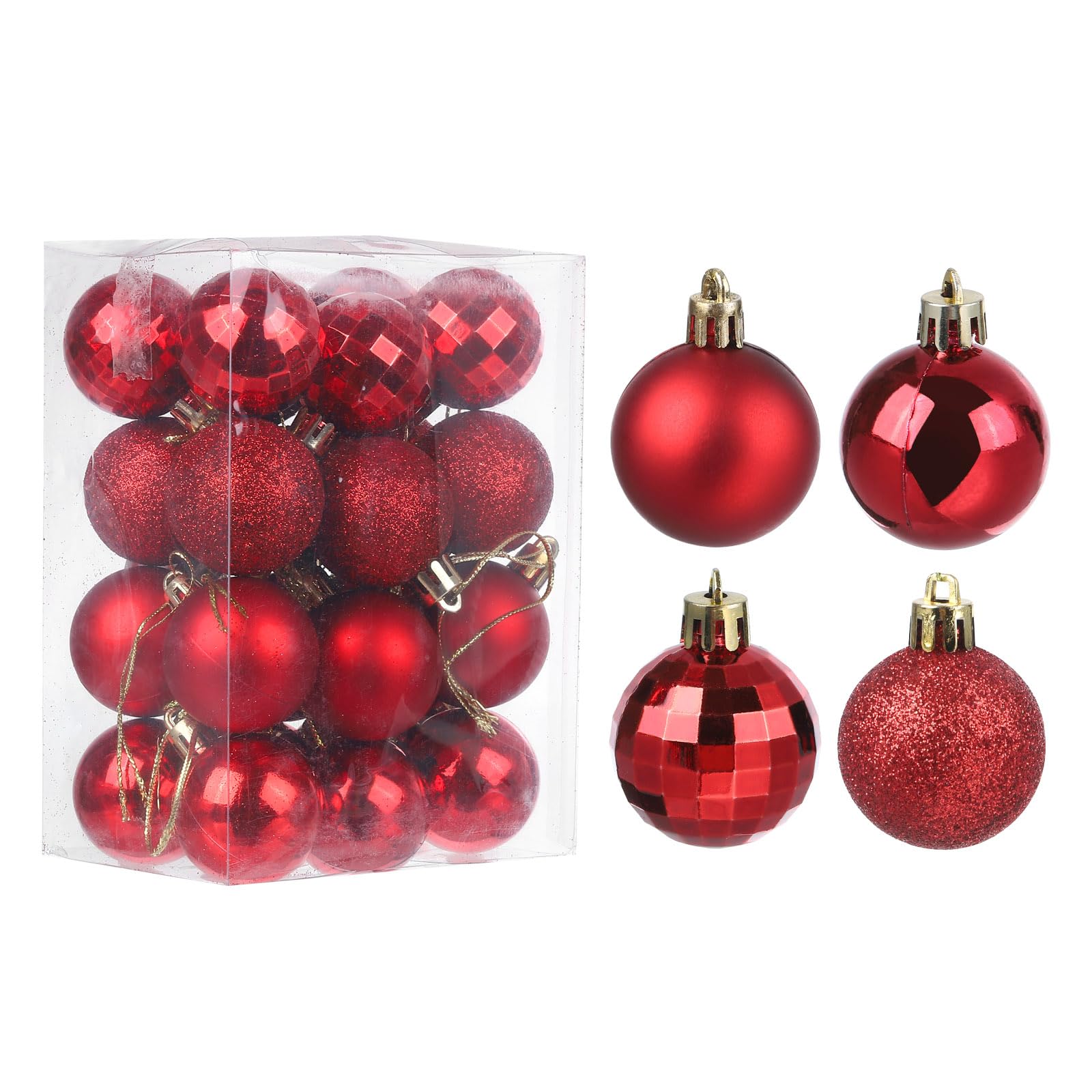 uxcell 24Pcs Red 1.57 Inch Christmas Balls Ornaments Shatterproof Ornaments Hanging Baubles for Xmas Trees, Wedding, Party Decorations