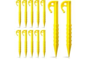 LYASILGC 12 Pack Plastic Tent Stakes,5.7 Inch Tent Stakes Heavy Duty,Beach Stakes for Sand,Heavy Duty Tent Stakes for Camping,Backpacking,Summer Beach Garden Lawn and More(Yellow)