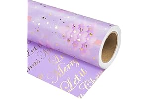 Dlyrroba Reversible Purple Christmas Wrapping Paper Roll - Watercolor Purple Gold Xmas Metallic Foil Gift Wrap with Trees, Me