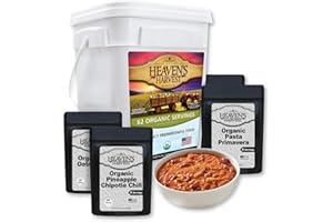 HEAVEN'S HARVEST Heaven’s Harvest 25-Year Organic Family Food Kit — Emergency Food Supply. Freeze Dried Survival Food Kit + Water-Proof 25-Year Storage Bucket. MRE Meals, Non-Perishable Camping Food (62 Servings)