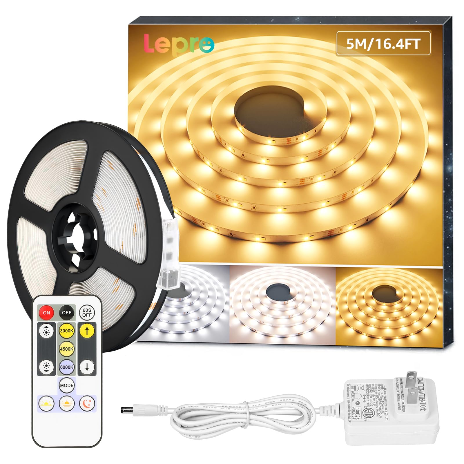 Photo 1 of Lepro LED Tunable White Strip Light, Warm to Cool White, 16.4ft Dimmable Bright LED Tape Lights, 300 LEDs 2835, Strong 3M Adhesive, Not Cuttable, Suitable for Christmas Decorations, Home, Bedroom
