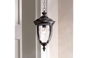 John Timberland Bellagio European Outdoor Ceiling Light Hanging Texturized Black 18" Clear Hammered Glass Damp Rated Exterior House Porch Patio Outside Deck Garage Front Door Home Roof Gazebo