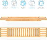 woodluv Slimline Bamboo Bath Caddy Tray Natural 70cm Wide Bath Shelf Organiser view 5